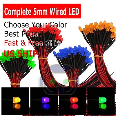 Red White Green Blue Orange 5mm Pre Wired Cabled 9~12Volt LED  Built-in Resistor • $5.95