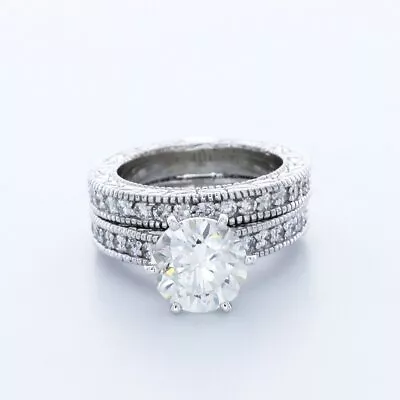 3.42 CT F-SI1 Round Natural Diamonds 18k  Vintage Style Wedding Ring Set • $11162.42