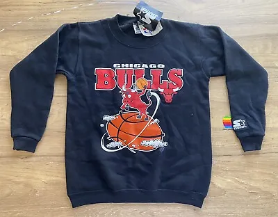 Vintage Starter Chicago Bulls Sweatshirt Mascot Big Logo Youth Kids Black MD NOS • $34.99