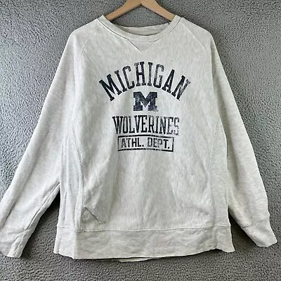 VINTAGE Michigan Wolverines Crewneck Gray Pullover Sweatshirt Retro 90s Sweater • $7.44