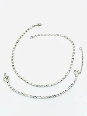 Sparkling Vtg MAZER BROS Clear Glass Rhinestone Bracelet Choker Necklace Set • $123.25