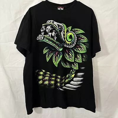 Mexican Aztec Dragon T-shirt Double Sided Size XL Black Hot Tag Vintage • $18