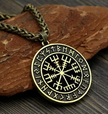 Norse Viking Rune Vegvisir Compass Pendant Necklace Stainless Steel Bronze • $9.98