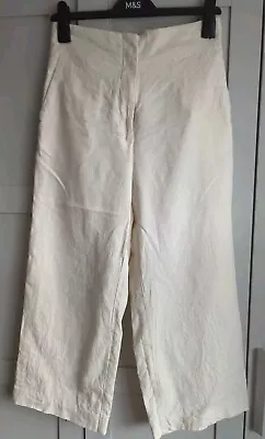 Marks And Spencers Cream Linen Mix Wide Leg Cropped Trousers 10 • £6