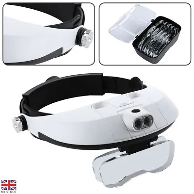 Professional  Magnifier Headband W/ LED Light Magnifying Glass Loupe With 5 Lens • £17.99