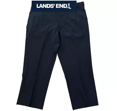 Lands End Mens 44x30 Wool Flat Front Classic Dress Black Pants Comfort Waist • $12.60