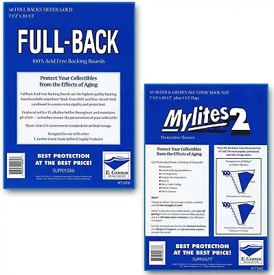 MYLITES2 SILVER/GOLDEN COMBO: 2-MIL COMIC BAGS + FULL BACK BOARDS 50 Count NEW • $65