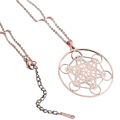 Rose Gold Metatrons Cube Necklace Stainless Steel Sacred Geometry Pendant Chain • $18.99