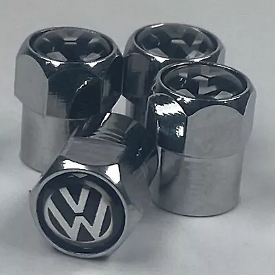 Genuine VW Valve Stem Caps - Black On Silver Chrome 4 Pack New Logo 000071215J • $19.99