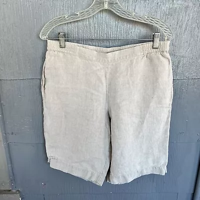 J. Jill Love Linen Womens Small 100% Linen Shorts Oatmeal Beige Elastic Waist • $25.99