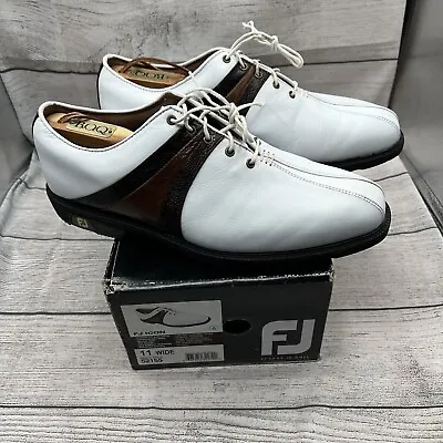 Footjoy ICON Mens Golf Shoes 52155 White Brown Iguana Saddle 11 Wide FJ Leather • $69.95