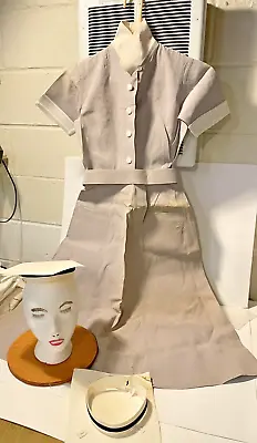 Women's VTG Late 1950's Nurse's Uniform Gray Dress Starched With 2 White Caps • $115.47