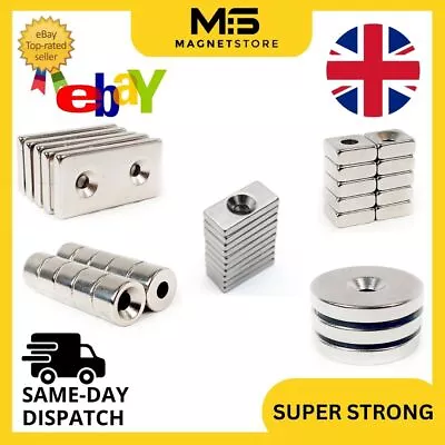 £8.20 • Buy Strong Neodymium Countersunk Magnets Big & Small Disc & Blocks From 4mm To 40mm