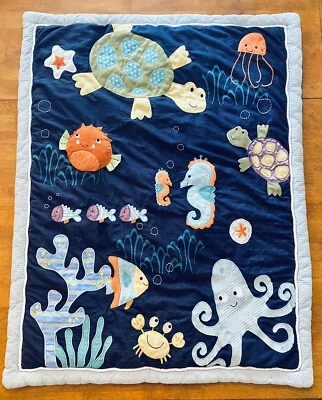 $32.75 • Buy Lambs And Ivey Crib Bedding. Coastal Beach Blue Comforter Sea Horse Crab Turtle