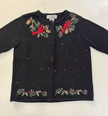 Vintage Tiara International Christmas Collection Full Zip Sweater Cardinal Sz M • $29.98