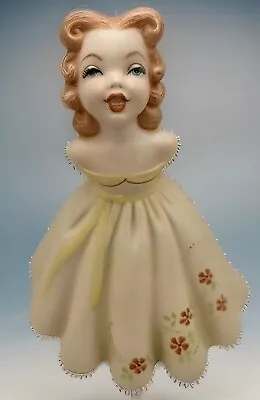 Vintage-Ceramic GIRL In Yellow PARTY DRESS W/Hands Behind Back Figurine 1966 • $8.99