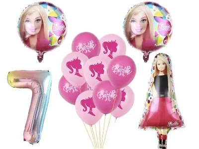 BARBIE 7th Birthday Balloon Set Party Decorations Balloons Age 7 Girls 14 Pieces • £8.99