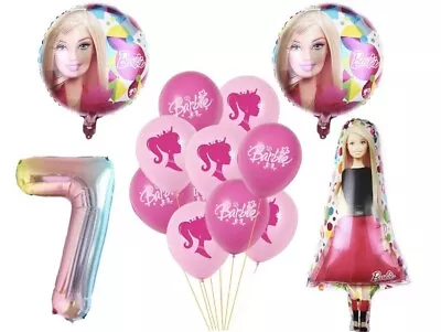 BARBIE 7th Birthday Balloon Set Party Decorations Balloons Age 7 Girls 14 Pieces • £8.99