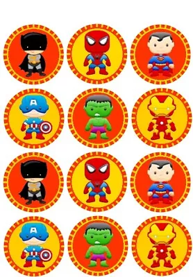 24 Marvel Super Hero Cup Cake Toppers Edible Birthday Party Decorations • £2.38