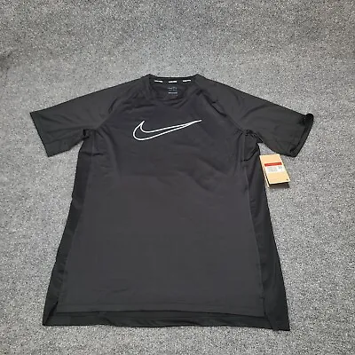 Nike Shirt Mens Large Black White Swoosh Pro Tight Fit Dri Fit Gym New Tee 2503 • $24.99