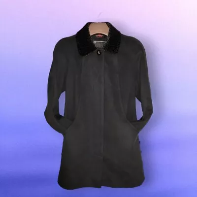 $42.90 • Buy Vintage Alorna L Womens Dark Gray Cheetah Trim Wool Blend Coat Union Made USA