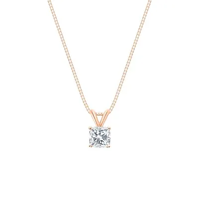 1 Ct Cushion Created Diamond Real 14K Rose Gold Solitaire Pendant 18  Necklace • $179.97