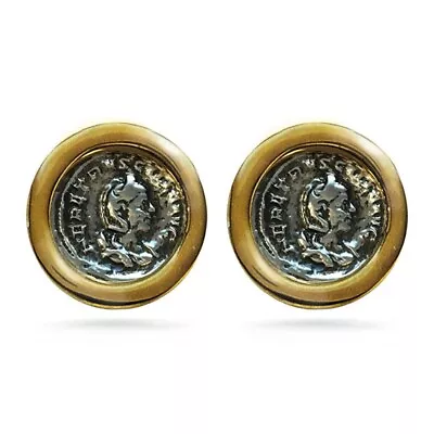 Two Tone Antique Finish Greek Roman Coin Large Stud Earrings Museum Collection • $38