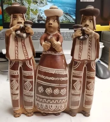 Pottery Three Figurines Musicians WHISTLE Folk Art Peru Clay Music A4 • $25