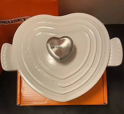 Le Creuset Heart Shaped Cocotte BLANC SHINY WHITE 2 QT/Heart Knob. NIB • £307.88