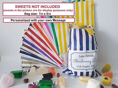 £2.49 • Buy Personalised Christening Party Sweet Bags Striped Candy Bags Favour Birthday Bag
