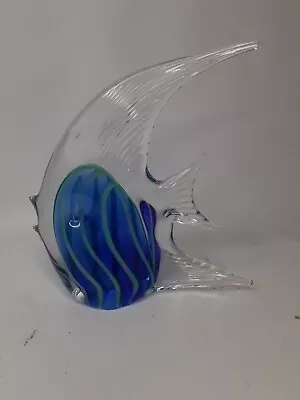 Murano Style Angelfish Sealife Hand Blown Art Glass Figurine Tropical Fish Blue  • $34.99