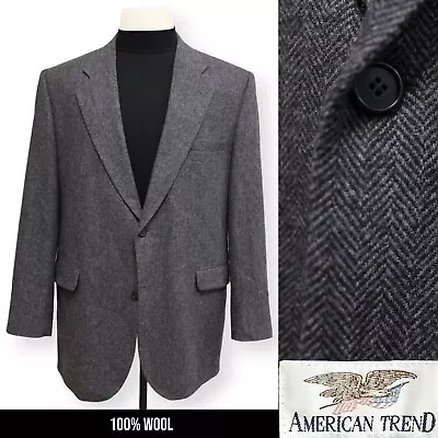 VINTAGE TWEED Mens Blueish Gray HERRINGBONE Sport Coat Suit Jacket Blazer 48 L • $53.99
