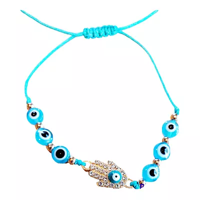 Evil Eye Hamsa Bracelet Protection Mexican Bracelet Anklet Slide Knot Blue • $9.99