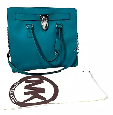 Michael Kors Hamilton Large Tote Aqua Elegant W/ Silver Chain Handle Lock & Key • $144.50