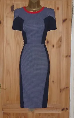 M&S Navy Tailored Stretch Fitted Smart Galaxy Pencil Shift Office Work Dress 14 • £29