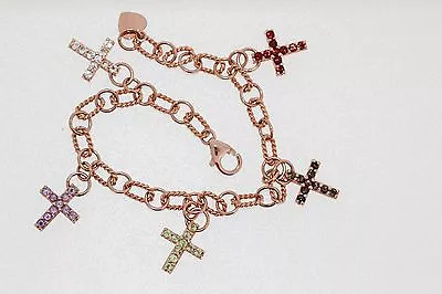 925 Rose Vermeil Gemstone Cross Bracelet ( 1.50 Cts) • $199