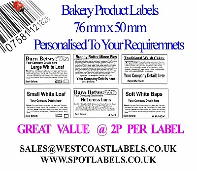 Bakery Product Food Ingredients Self Adhesive Labels  Personalised BREAD CAKE  • £12