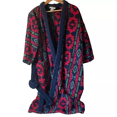 Vtg Cambridge Classics Terry Bath Robe Tribal Red Blue Heavy Cotton Brazil OS • $59.99