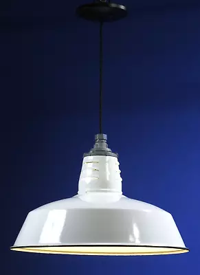 Vintage 16  White Porcelain Industrial Pendant Ceiling Barn Light -- 3 Avail • $139.95