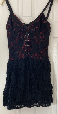 £12.50 • Buy Goth Corset And Lace Short Dress From Dark Angel In Black And Red