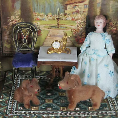 Antique BROWN FUR DOG LOT Salon Doll Pet Vtg Miniature Handmade Puppy Toy German • $145