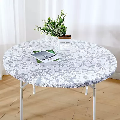 Round Tablecloth Fitted Round Plastic Vinyl Table Cloths With Flannel Backing A • $15.88