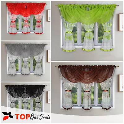 £24.99 • Buy Ready Made Voile Net Curtains With Printed Floral With Swags 600x150cm Modern