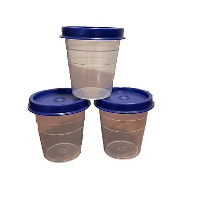 Tupperware Mini Midgets 2 Oz. #101 Sheer Containers #201 Blue Lids Lot Of 3 • $9.99