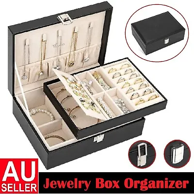 Jewelry Box Organizer Case Storage Earring Ring Velvet Jewellery Display Leather • $23.99