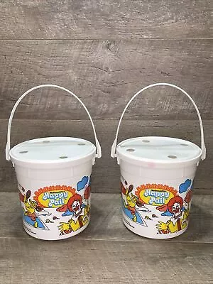 (2) McDonald's Happy Pail Olympic Games Beach Bucket With Lid White Vintage 1984 • £7.72