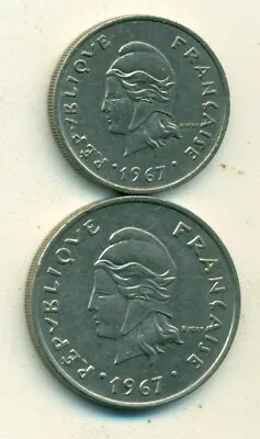 2 DIFFERENT COINS From FRENCH POLYNESIA - 10 & 20 FRANCS (BOTH DATING 1967) • $1.99