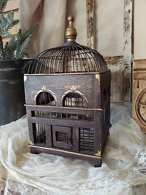 Wood And Metal Vintage Bird Cage Home Decor Brown And Gold • $87