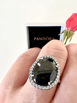 $120 • Buy Pandora Silver Ring Rare Large Black Spinel Size 54 Authentic Ale 925 Hallmarked