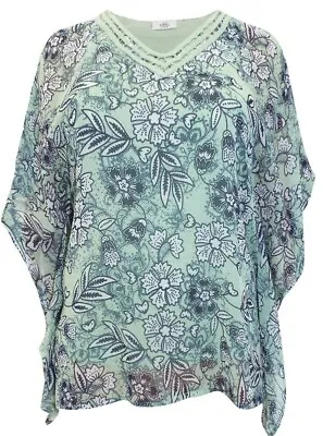 Gina Benotti GREEN Floral Print Lined Kaftan Sleeve Top Size S 10/12 New  • $7.39